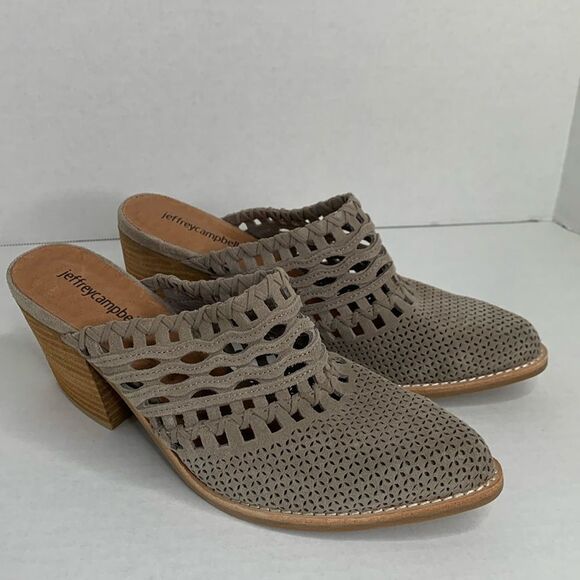 Jeffrey Campbell Favella taupe woven suede mules NWOB - Picture 1 of 10